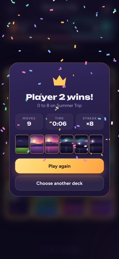 Two player win screen: a crown and Player 2 wins